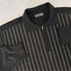 Belika Stripe 3D Knit 50% Wool Blend Quarter Zip Sweater | Men's L